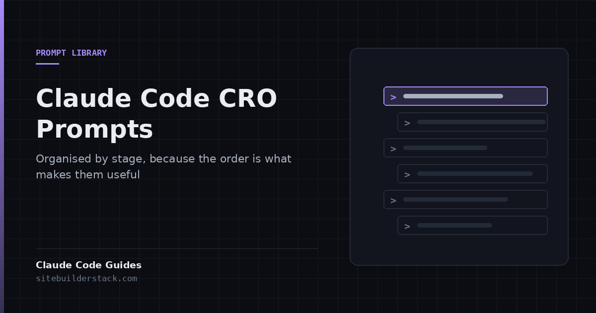 Claude Code Guides: CRO Prompts. Prompt cards arranged in stages.