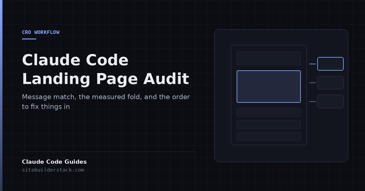 Claude Code Guides: Landing Page Audit. A stack of page blocks with one primary action highlighted.