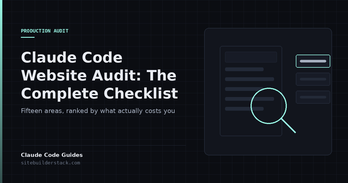 Claude Code Guides: Claude Code Website Audit. A page under a magnifying lens with findings ranked beside it.