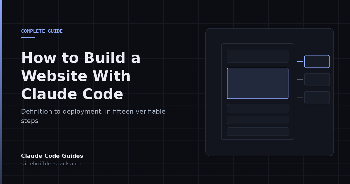 Claude Code Guides: How to Build a Website With Claude Code. A wireframe of a page being assembled from blocks.